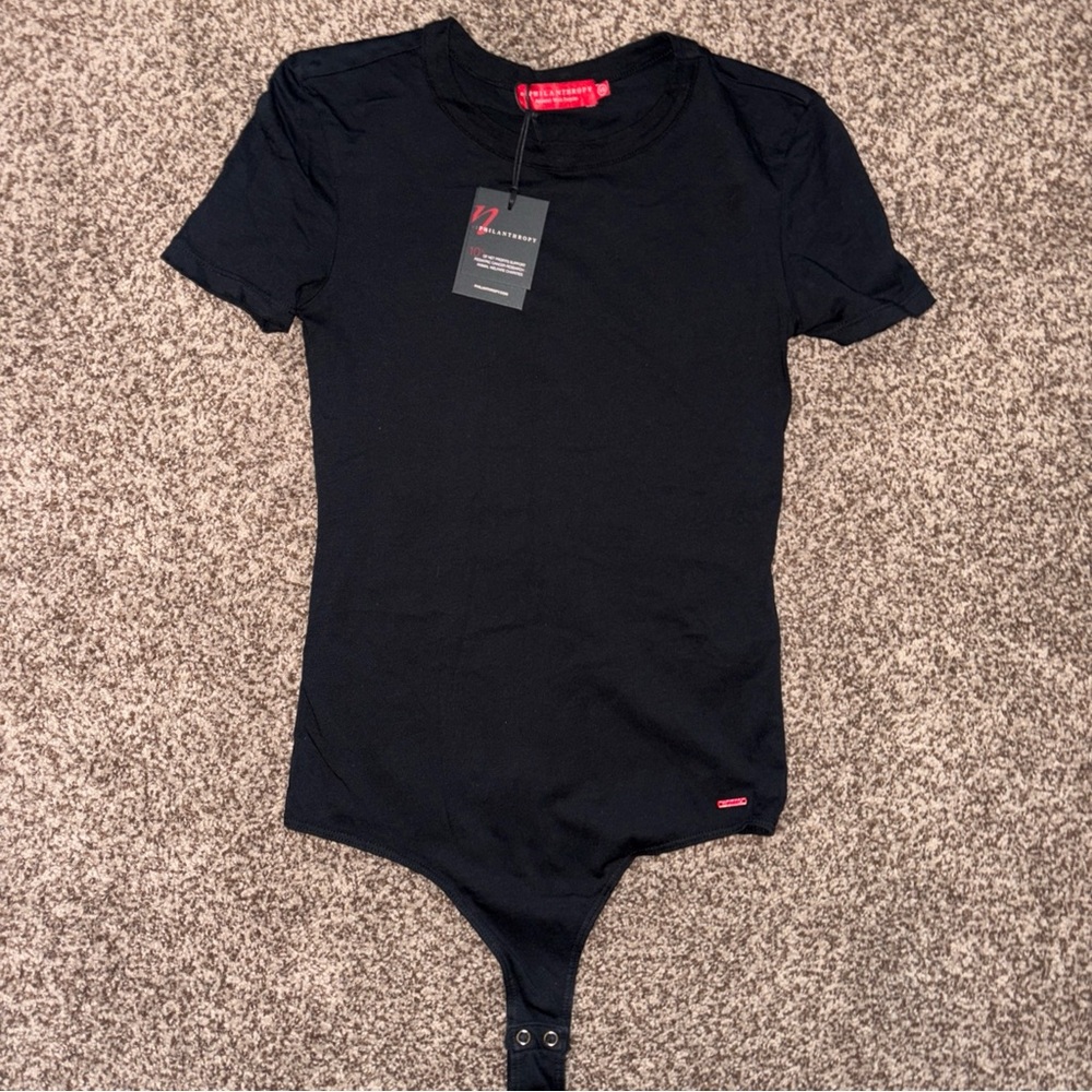 NWT Philanthropy Short Sleeves Palmer Tee Bodysuit Shirt Black Size XS